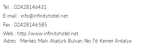 nfinity Hotel telefon numaralar, faks, e-mail, posta adresi ve iletiim bilgileri